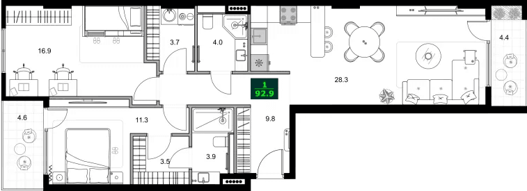 3-bedroom apartment, 92.9 m², 2 floor in "SUMMER 365"