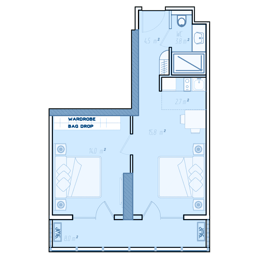 1-bedroom apartment, 50.4 m², 34 floor in "BlueSky Tower"