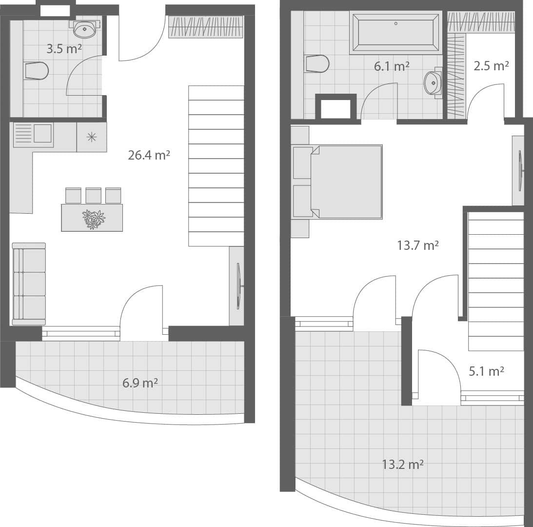 2-bedroom apartment, 77.4 m², 4 floor in "Wyndham Grand Family Club"