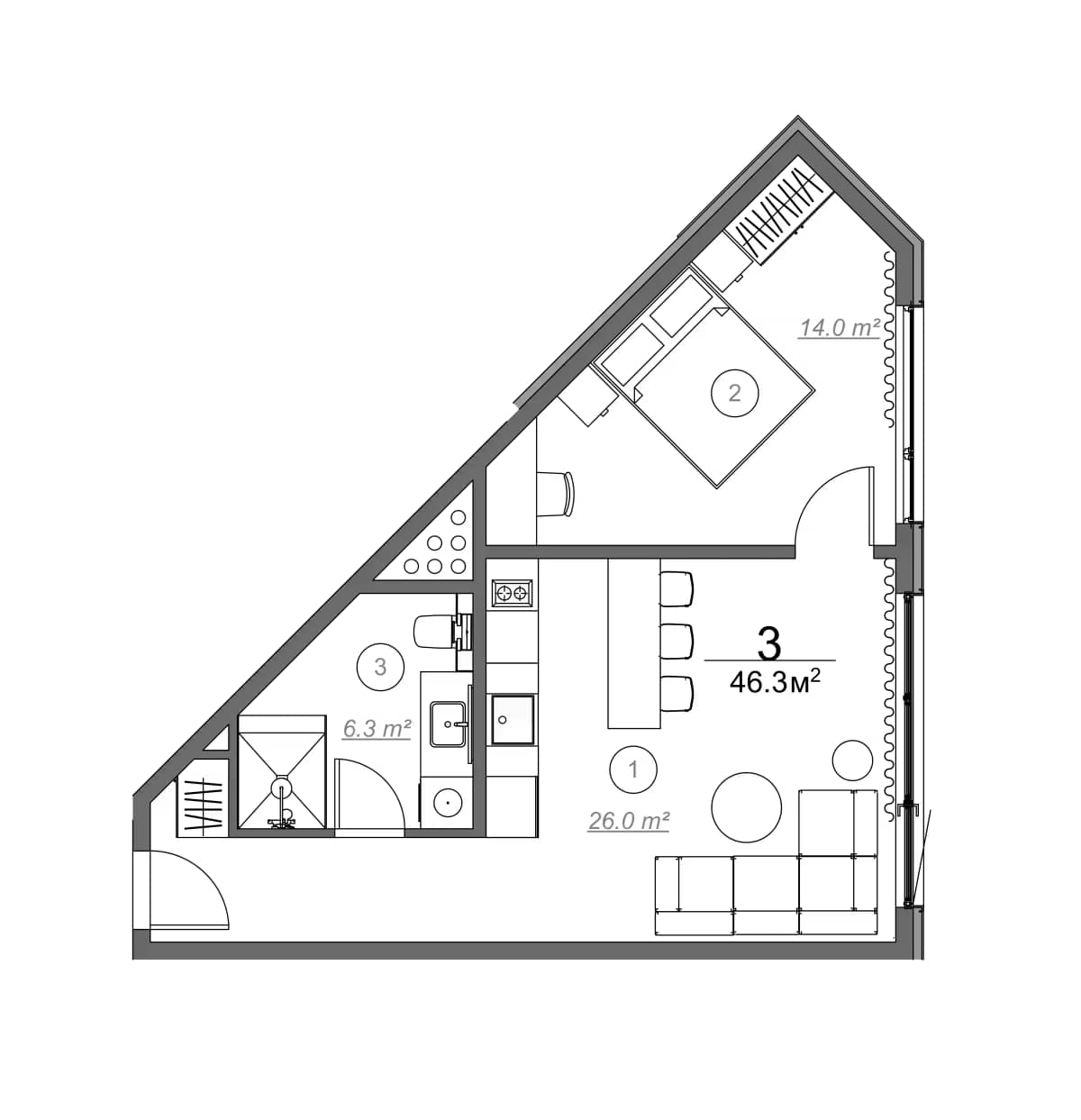 1-bedroom apartment, 46.3 m², 1 floor, Royal Residence Botanico in Batumi