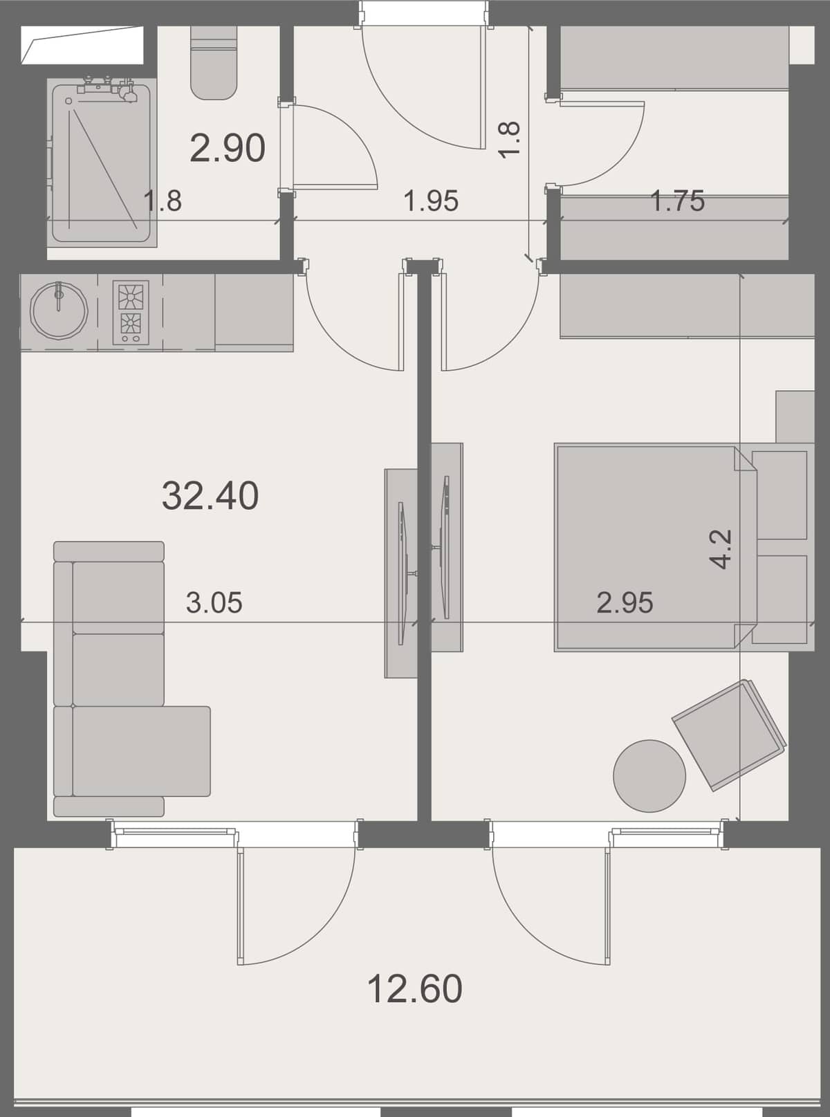 1-bedroom apartment, 47.9 m², 13 floor, Stay & Rent in Batumi