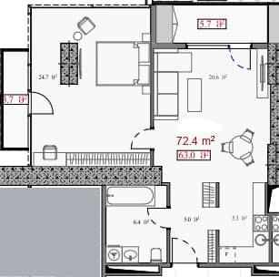 1-bedroom apartment, 72.4 m², 15 floor, Serenade in Batumi