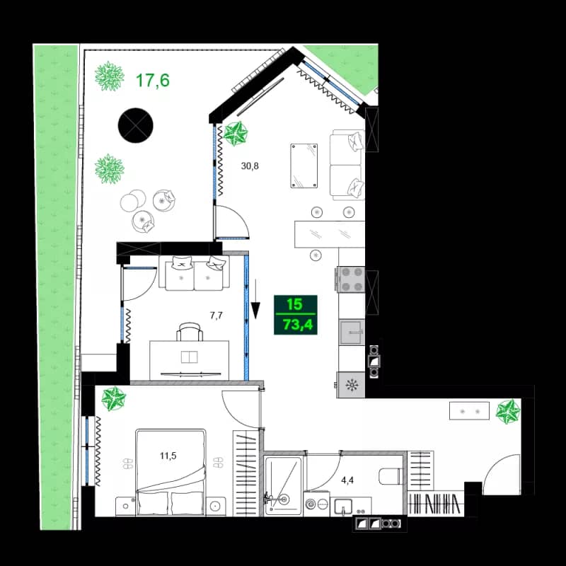3-комнатная квартира, 73.4 м², 6 этаж в ЖК "SUMMER 365"