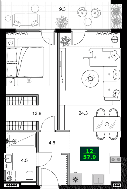 2-bedroom apartment, 57.9 m², 7 floor in "SUMMER 365"
