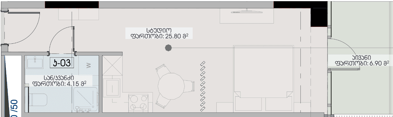 单间，36.85 m²，21 层，位于“Geuz Towers”