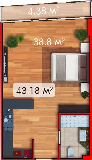 Студия, 43.18 м², 11 этаж в ЖК "Batumi View"