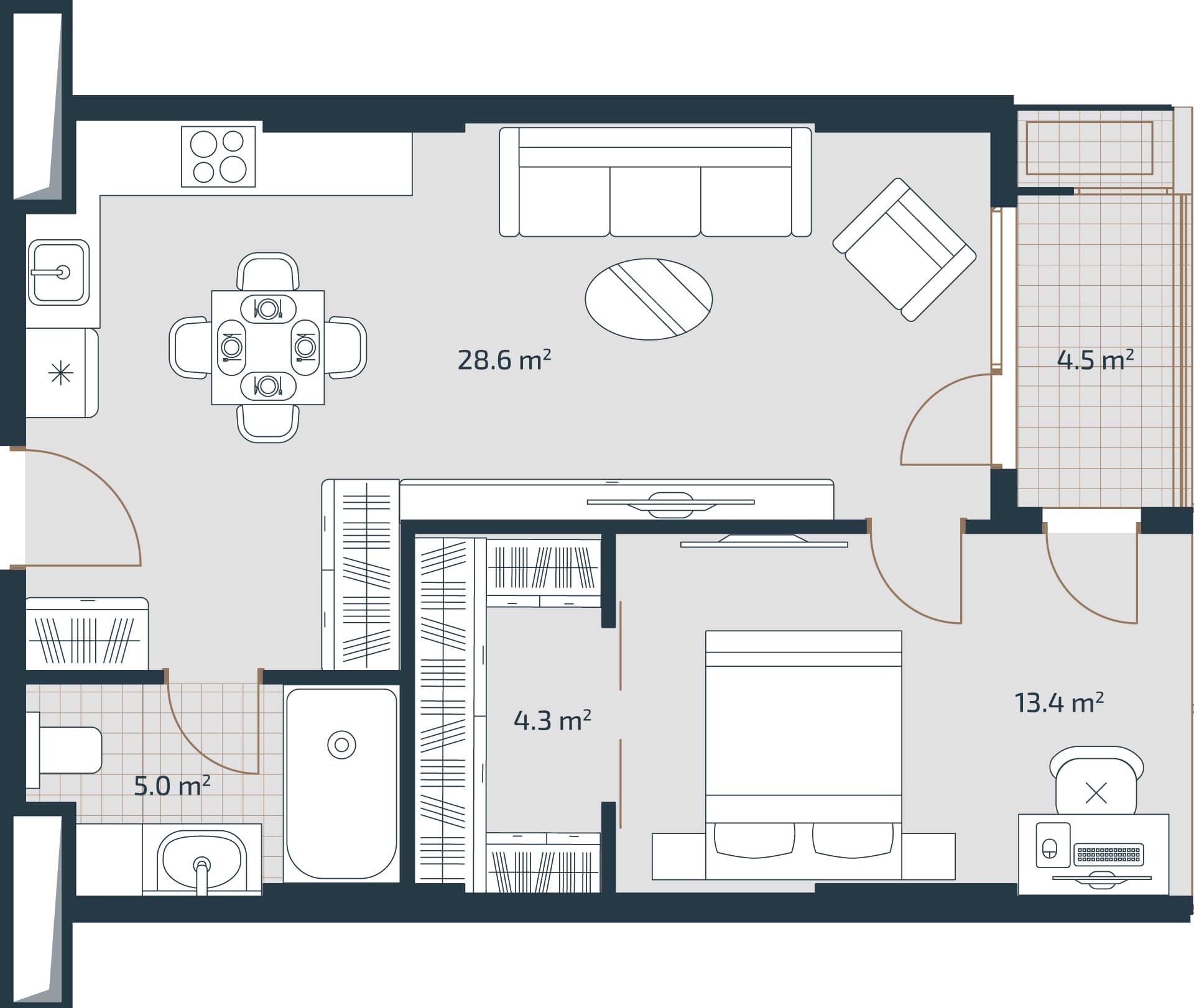 1-bedroom apartment, 55.8 m², 14 floor, Artex Parkline in Batumi