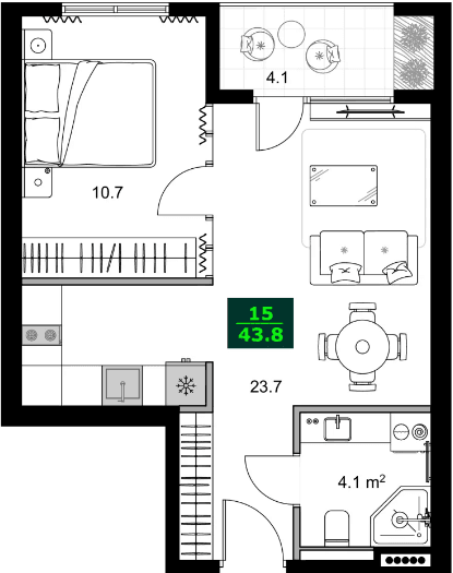 2-комнатная квартира, 43.8 м², 3 этаж в ЖК "SUMMER 365"