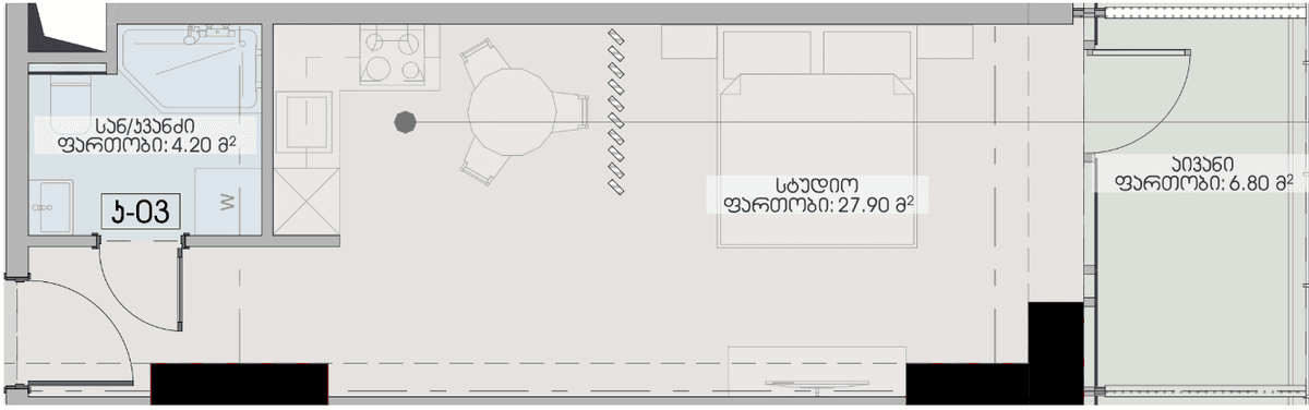 studio, 38.9 m², 14 floor, Geuz Towers in Batumi