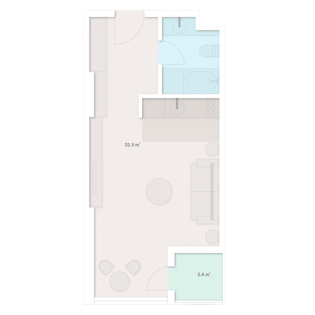 სტუდიო, 35.2 მ², 4 სართული "Tekto Location"-ში