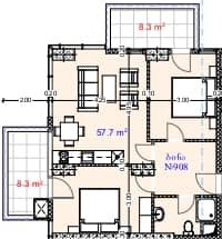 2-комнатная квартира, 74.3 м², 9 этаж в ЖК "Aquapark Residence"