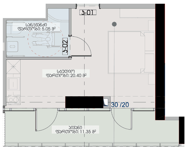 studio, 36.8 m², 11 floor, Geuz Towers in Batumi