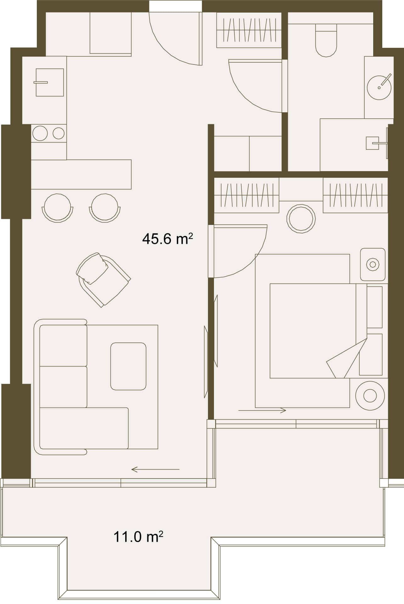 1-ოთახიანი ბინა, 57.2 მ², სართული 10 -ში "NEXT GARDENS"