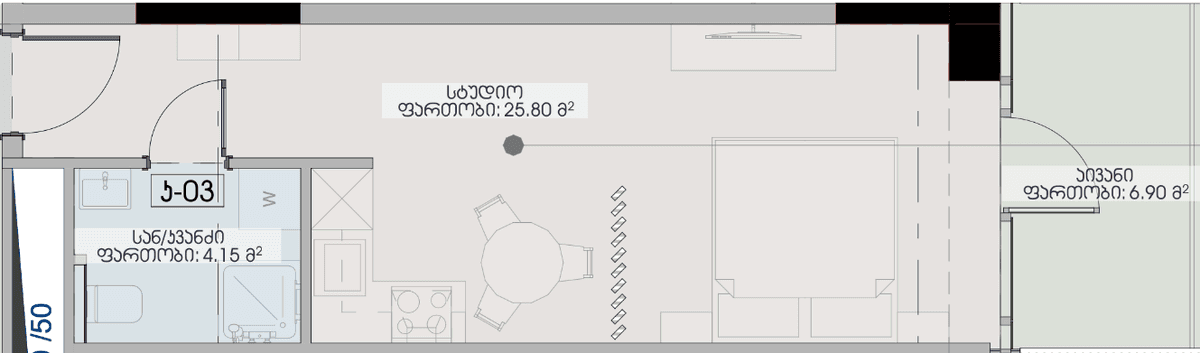 studio, 36.85 m², 16 floor, Geuz Towers in Batumi
