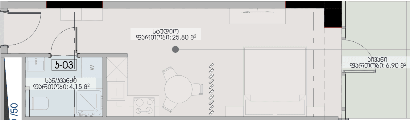 studio, 36.85 m², 16 floor in "Geuz Towers"