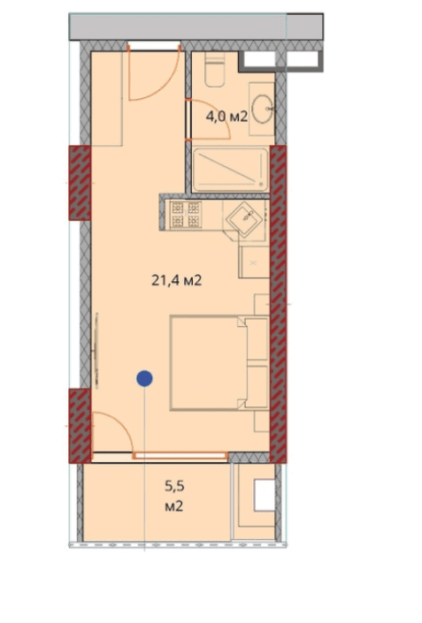 1-bedroom apartment, 31.7 m², 4 floor, OKTO Art House in Batumi