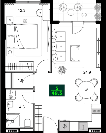 2-bedroom apartment, 49.5 m², 10 floor, SUMMER 365 in Batumi