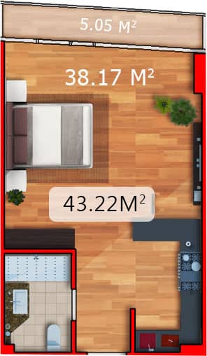 Студия, 43.22 м², 5 этаж в ЖК "Batumi View"