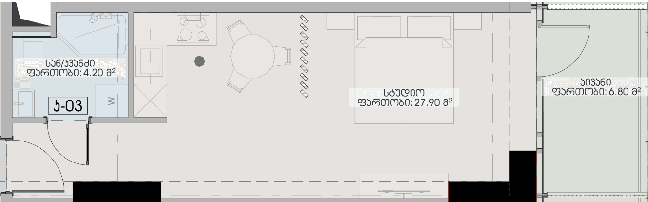 单间，38.9 m²，24 层，位于“Geuz Towers”