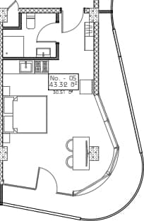 studio, 43.32 m², 4 floor in "Mardi Hills"