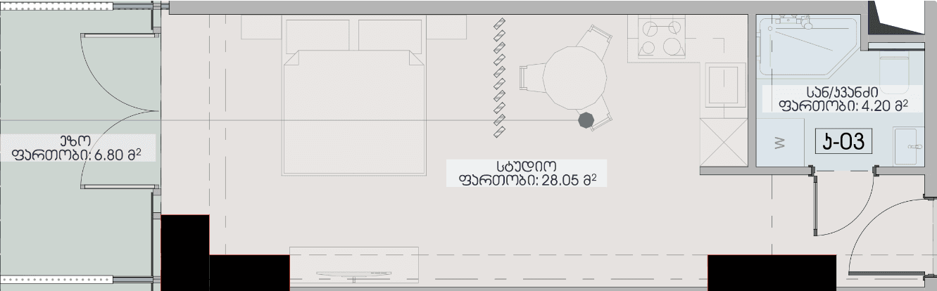 studio, 39.05 m², 4 floor in "Geuz Towers"