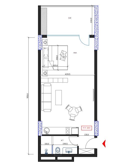 studio, 57.5 m², 17 floor in "Marina Club"