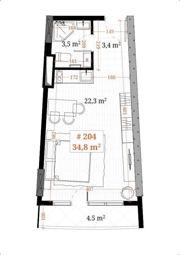 studio, 34.8 m², 8 floor, White Sails in Batumi