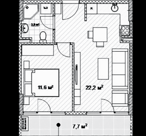 1-bedroom apartment, 45.3 m², 20 floor in "Next Apartments"