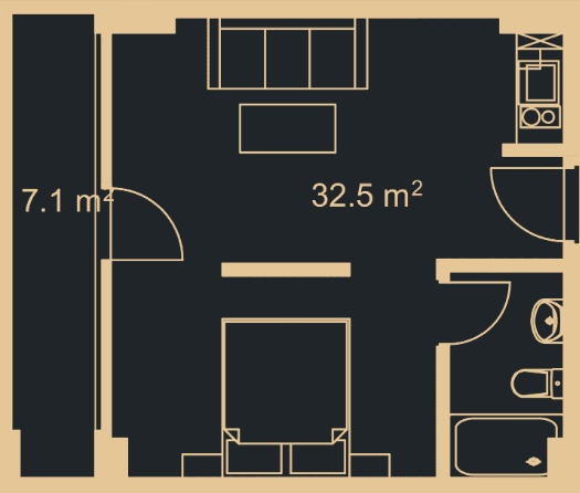 studio, 36.9 m², 8 floor in "Green Side Gonio"