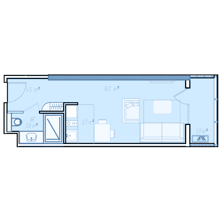 单间，32 m²，33 层，位于“BlueSky Tower”