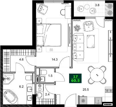 2-bedroom apartment, 60.5 m², 3 floor in "SUMMER 365"