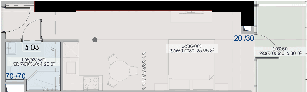 studio, 36.95 m², 10 floor, Geuz Towers in Batumi