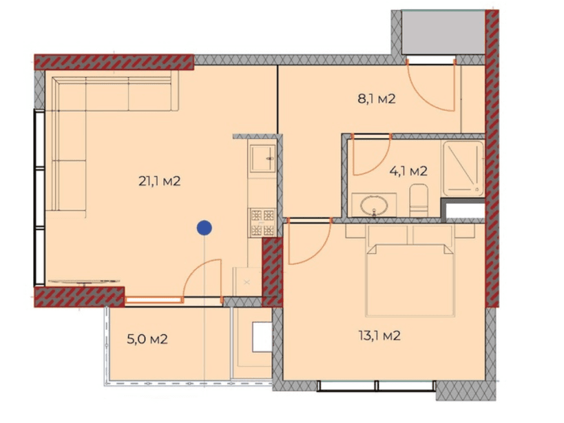 1-bedroom apartment, 52.6 m², 20 floor, OKTO Art House in Batumi