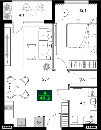 2-комнатная квартира, 49.2 м², 3 этаж в ЖК "SUMMER 365"