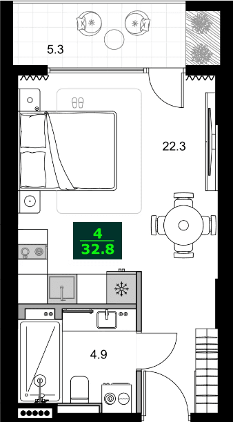 1-комнатная квартира, 32.8 м², 9 этаж в ЖК "SUMMER 365"