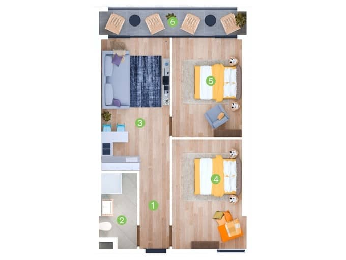 三居室公寓，64.7 m²，21 层，位于“Terrassa Batumi”