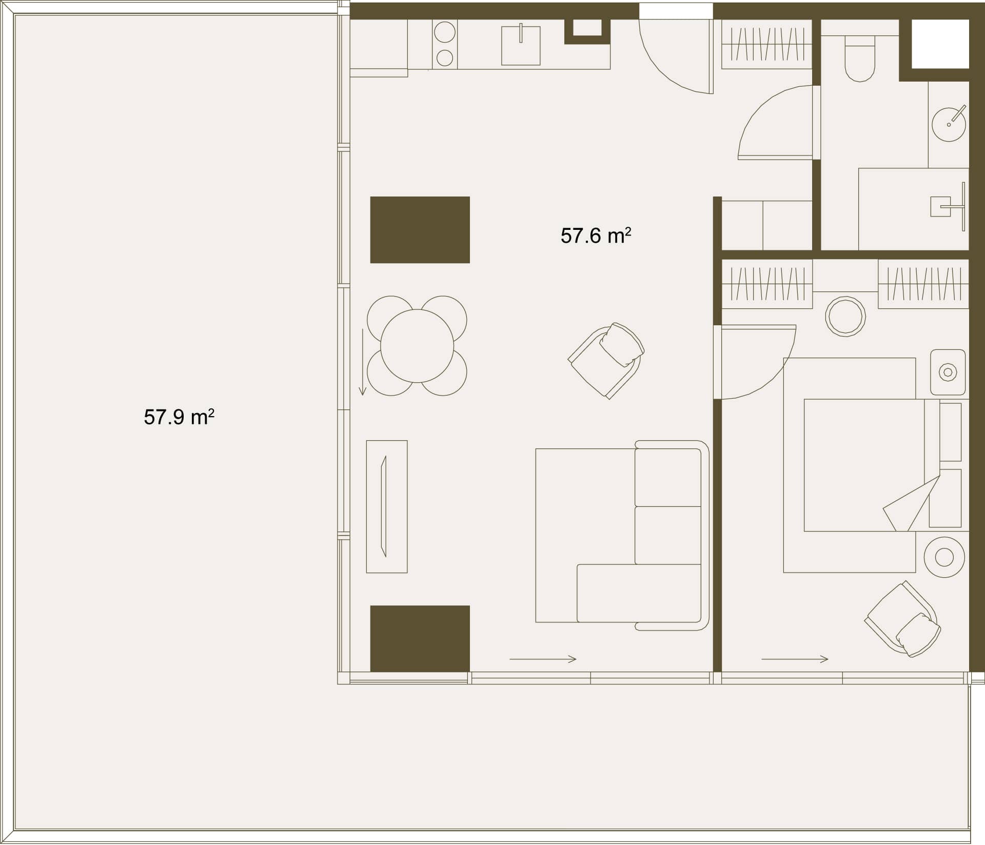 1-ოთახიანი ბინა, 110.6 მ², სართული 2 -ში "NEXT GARDENS"