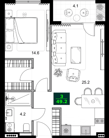 2-комнатная квартира, 49.2 м², 6 этаж в ЖК "SUMMER 365"