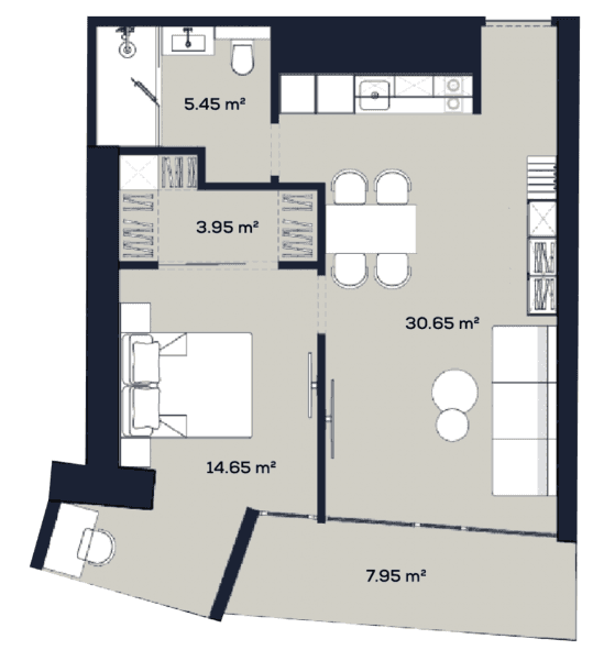 1-bedroom apartment, 62.65 m², 52 floor, Alliance Centropolis in Batumi