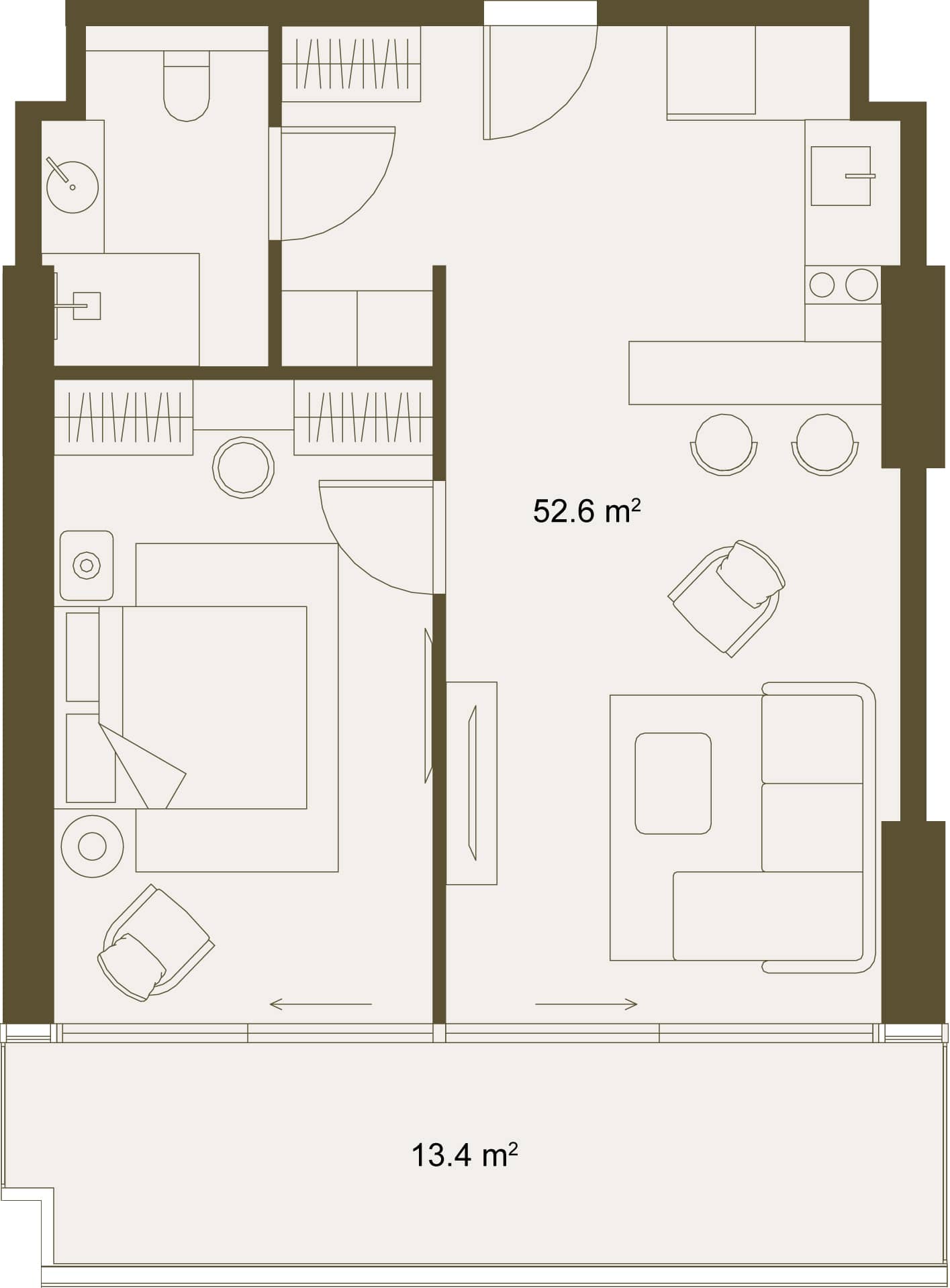 1-ოთახიანი ბინა, 66 მ², სართული 2 -ში "NEXT GARDENS"