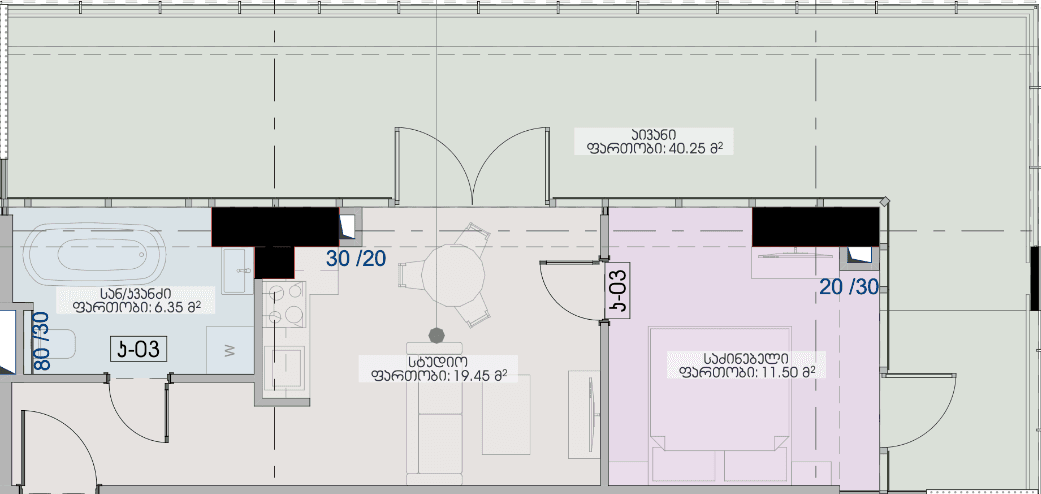 1-комнатная квартира, 77.5 м², 10 этаж в ЖК "Geuz Towers"