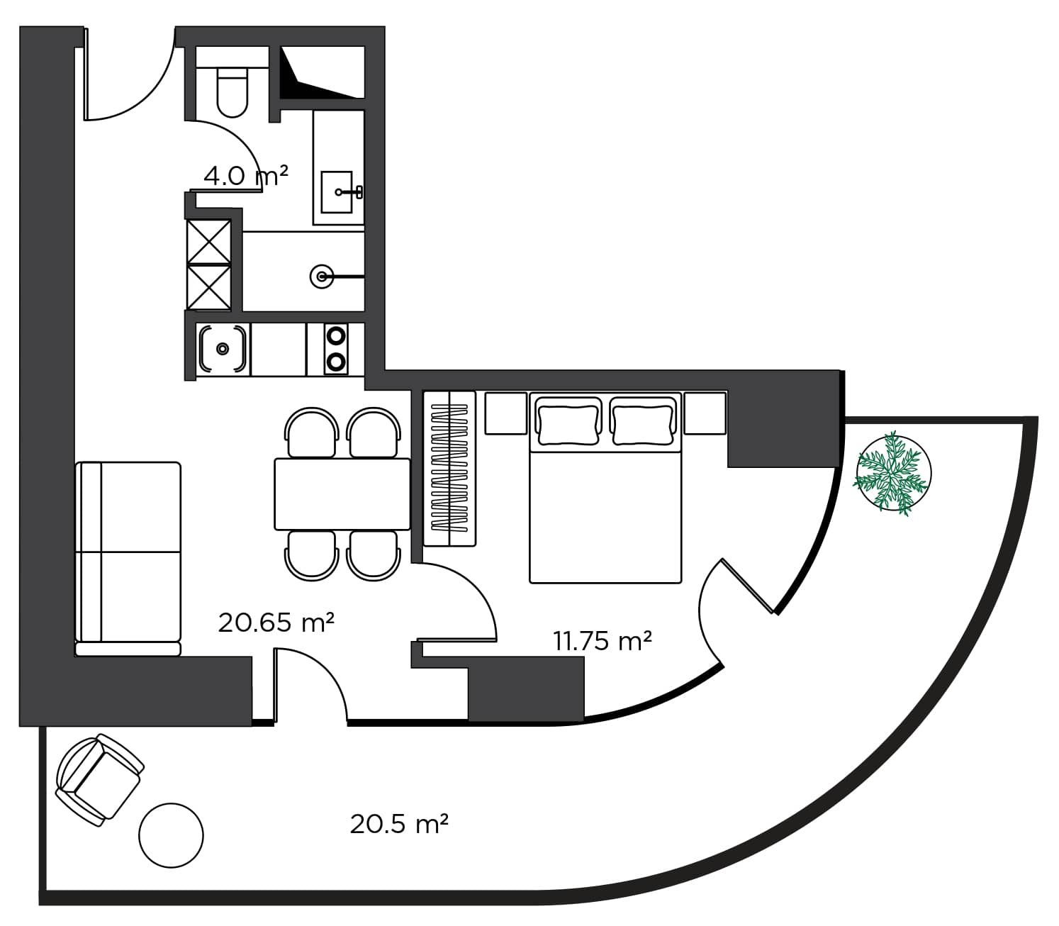 1-комнатная квартира, 56.9 м², 10 этаж в ЖК "Ambassadori Island"