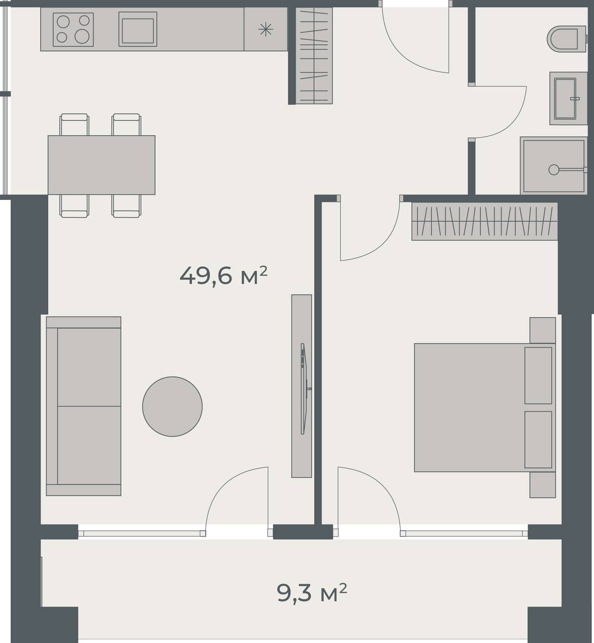 1-комнатная квартира, 58.9 м², 32 этаж в ЖК "One"