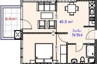 1-комнатная квартира, 52.3 м², 3 этаж в ЖК "Aquapark Residence"
