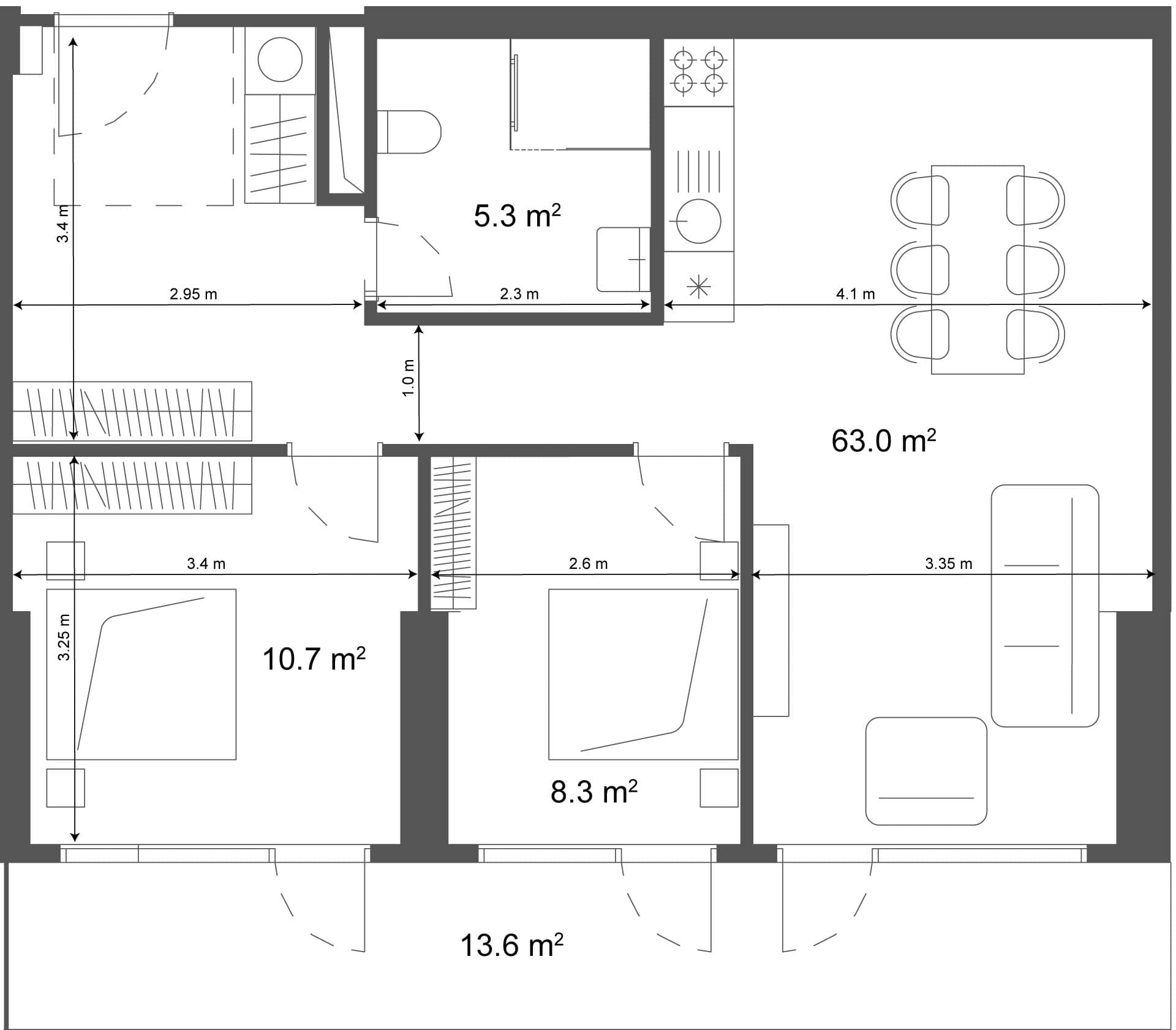 2-комнатная квартира, 76.6 м², этаж 39 в ЖК "Ramada Residences"