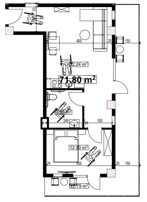 一居室公寓，71.8 m²，2 层，位于“Compact House”