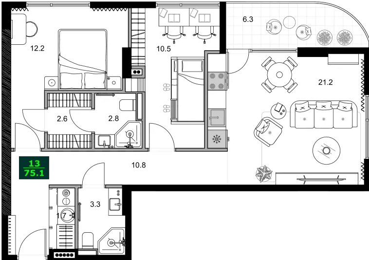 3-bedroom apartment, 75.1 m², 5 floor in "SUMMER 365"