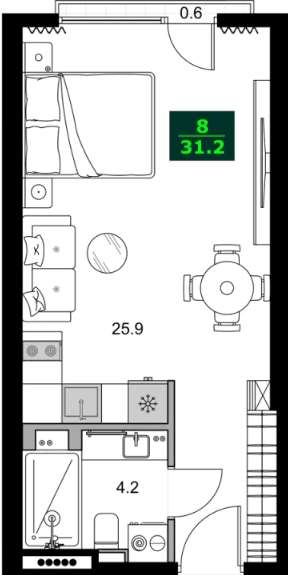1-комнатная квартира, 31.2 м², 9 этаж в ЖК "SUMMER 365"