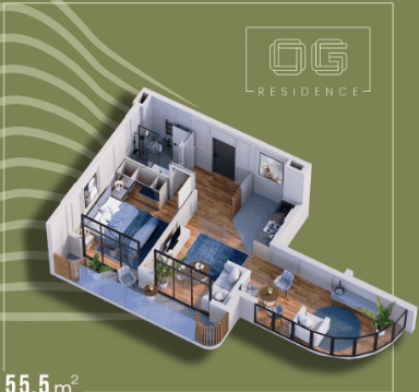 1-bedroom apartment, 55.5 m², 10 floor, OG Residence in Batumi