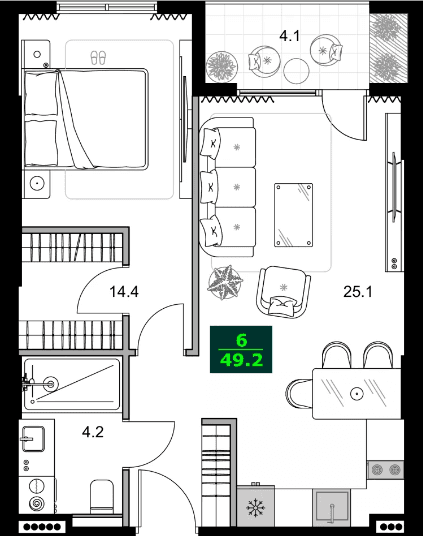 2-bedroom apartment, 49.2 m², 12 floor in "SUMMER 365"